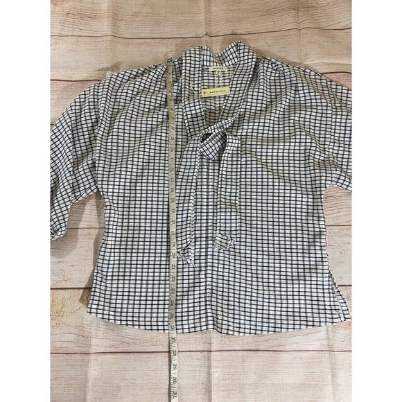 Max Studio Women's Black And White Plaid Half Puff Sleeve Blouse - Large - Picture 5 of 12